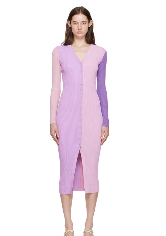 STAUD Women's Shoko Sweater Dress, Iris Multi Lavender Ribbed Knit Color Block