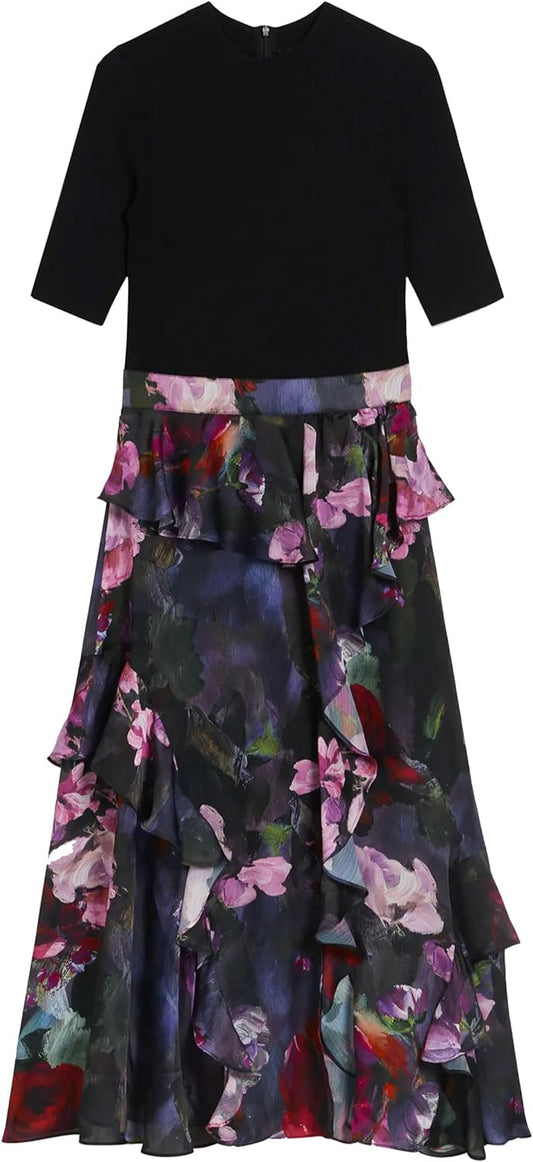 Ted Baker Wmd-Rowana-Fitted Knit Bodice Dress With Ruffle Skirt Black