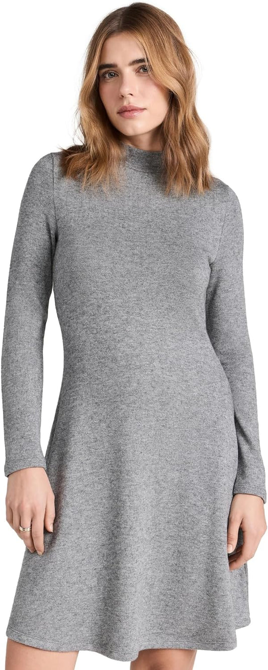 Vince Women's Long Sleeve Short Knit Sweater Dress Silver Dust