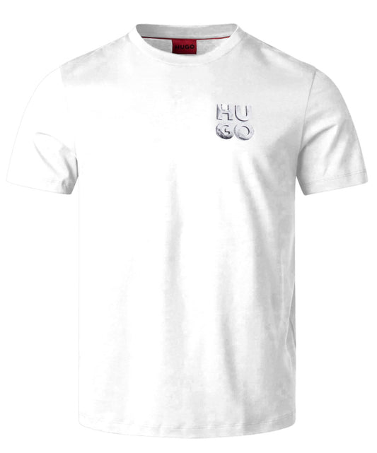 HUGO Men's White Stacked Logo Short Sleeve Crew Neck Cotton T-Shirt
