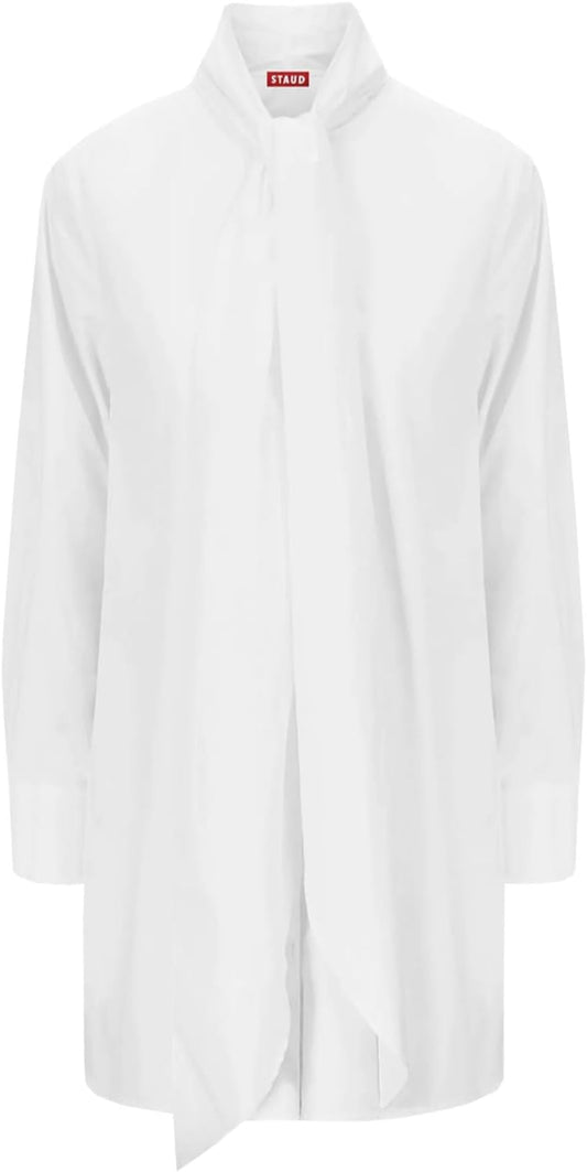 Staud Womens Maryn Tie Neck Long Sleeve Cotton Poplin Mini Shirtdress White