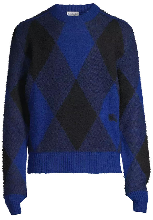 Burberry Men's Blue Argyle Check EKD Wool Sweater