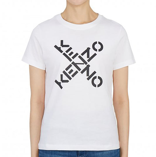 Kenzo Women's White Black Logo Short Sleeve T-Shirt