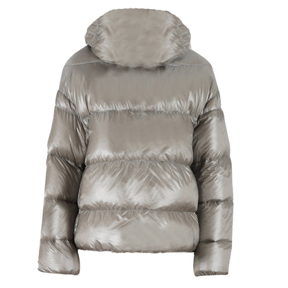 Herno Women's Gray Short Hooded Puffer Jacket Coat Down Fill,Gray