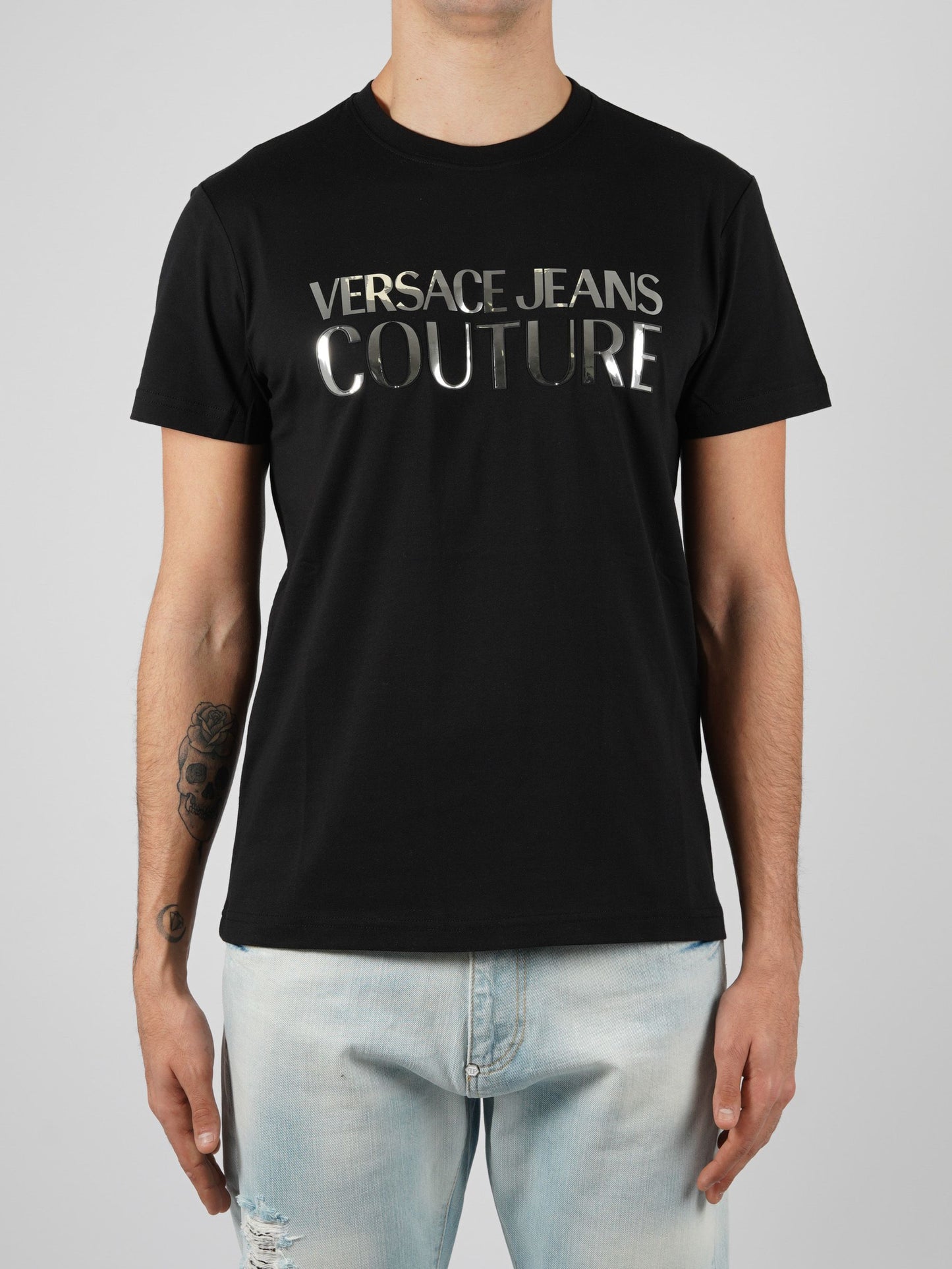 Versace Jeans Couture Men's Black Silver Logo Short Sleeve T-Shirt