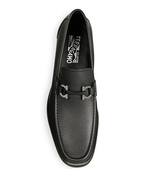 Salvatore Ferragamo Men's Grandioso Gancini Pebbled Leather Loafers, Black