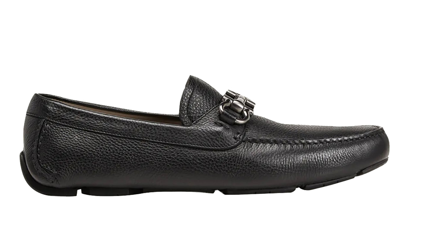 Salvatore Ferragamo Men's Parigi Gancini Leather Drivers Pebbled Loafers, Solid Black