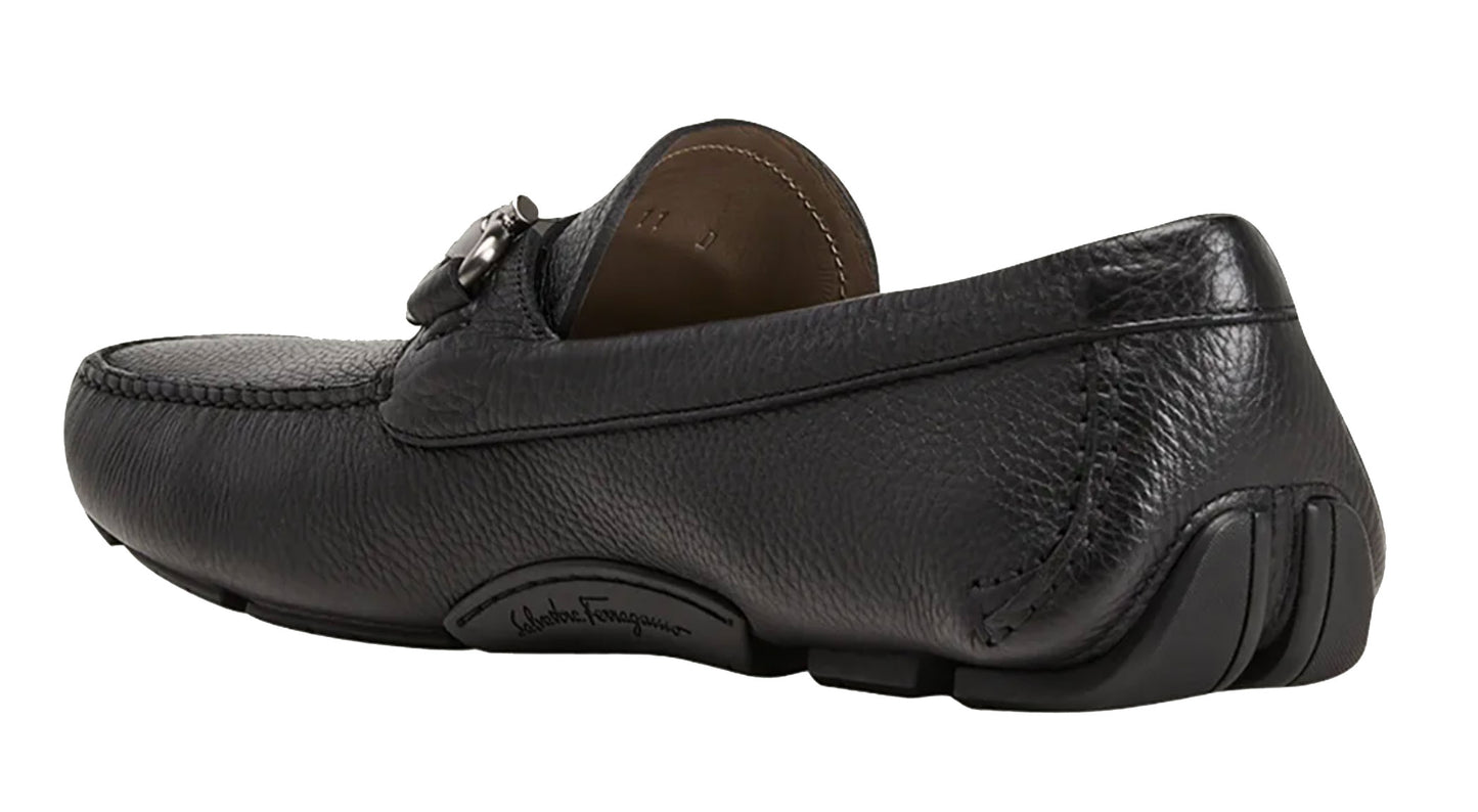 Salvatore Ferragamo Men's Parigi Gancini Leather Drivers Pebbled Loafers, Solid Black