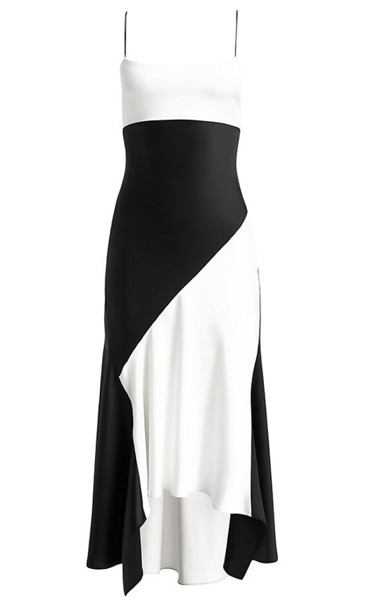 alice + olivia Rosa Handkerchief Midi-Length Slipdress, Off White/Black