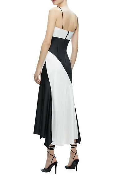 alice + olivia Rosa Handkerchief Midi-Length Slipdress, Off White/Black