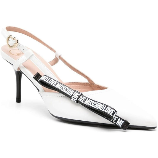 Love Moschino Leather Slingback Heeled Sandals, White
