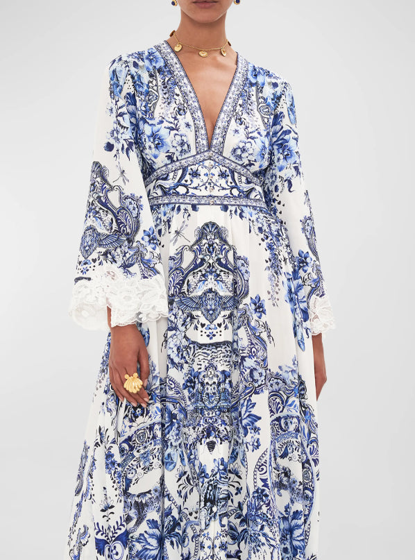 Camilla Women's Kimono-Sleeve Silk Crepe Maxi Dress, Glaze and Graze