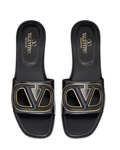 Valentino Garavani Women's VLogo Cut-Out Leather Slides, Black