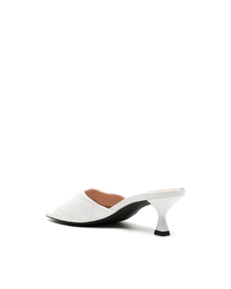 Love Moschino Leather Quilted Heeled Slides, White