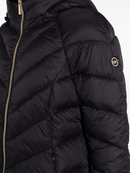 Michael Michael Kors Women's Black Chevron Quilted Short Packable Jacket Coat