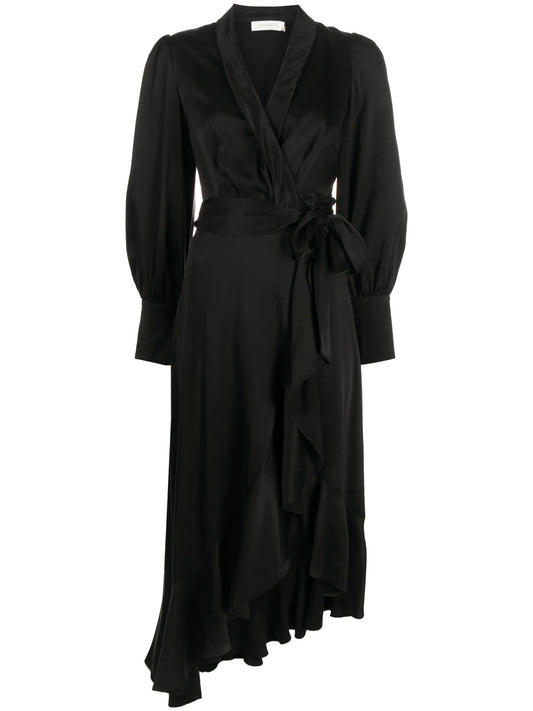Zimmermann Silk Wrap Midi Dress Black