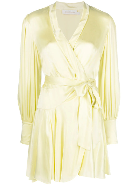 Zimmermann Silk Wrap Mini Dress Lemon