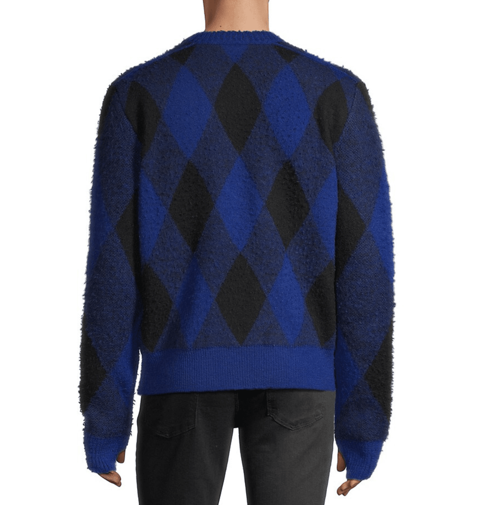 Burberry Men's Blue Argyle Check EKD Wool Sweater