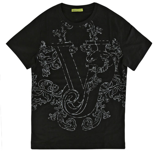 VERSACE  JEANS Men's Black 100% Cotton Short Sleeve Logo Graphic T-shirt Tee
