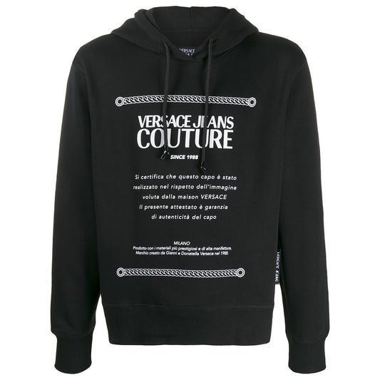 Versace Jeans Couture Men's Black White print Logo Hooded Sweatshirt,Black