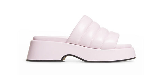 Ganni Women's Vegea Wine Leather Platform Puffy Slide Sandals Pale Lilac Shoes