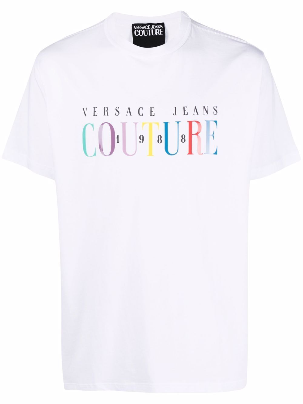 Versace Jeans Couture Men's White Multi Color Logo Short Sleeve Crew Neck T-Shirt