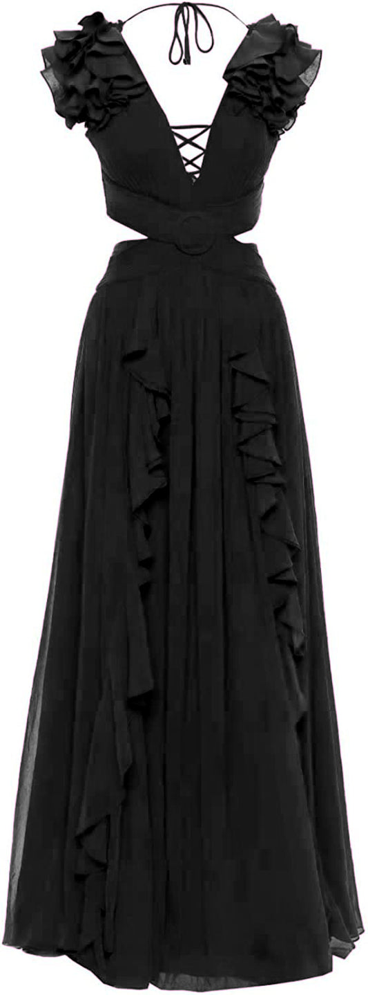 Patbo Flutter Sleeve Maxi Dress Black