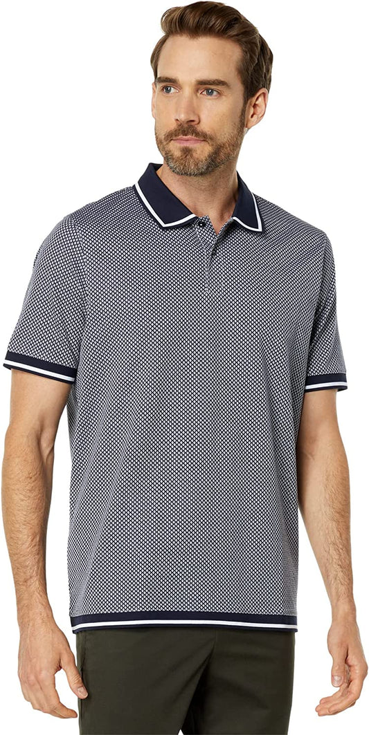 Ted Baker Men's Blue Geometric Print Afric Short Sleeve Cotton Polo T-Shirt