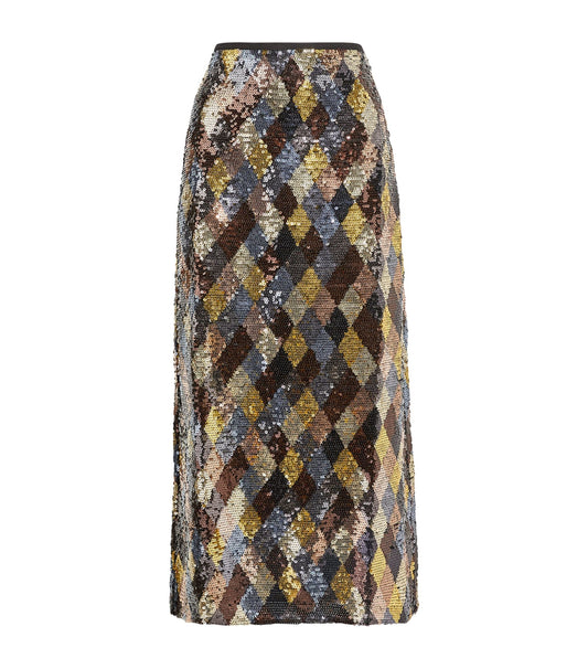 Rixo Kelly Gold Harlequin Sequin Skirt