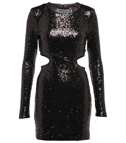Staud Women Dolce Long Sleeve Cut-Out Sequin Mini Dress Black