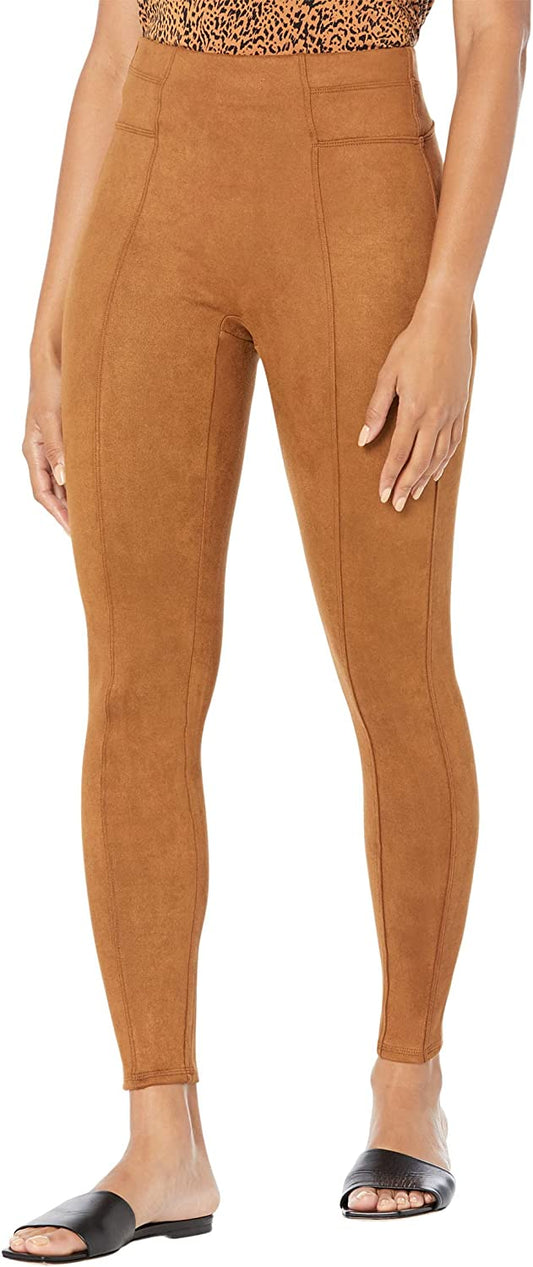 SPANX Faux Suede Leggings for Women - Elastic Waistband with Slip-on Front Pockets, Snug Fit and Flattering Leggings Rich Caramel