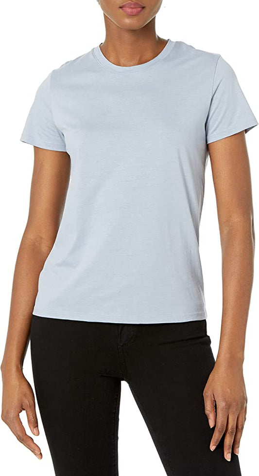 Vince Women's Essential Crew Sky Light Blue Cotton Short Sleeve Classic T-Shirt