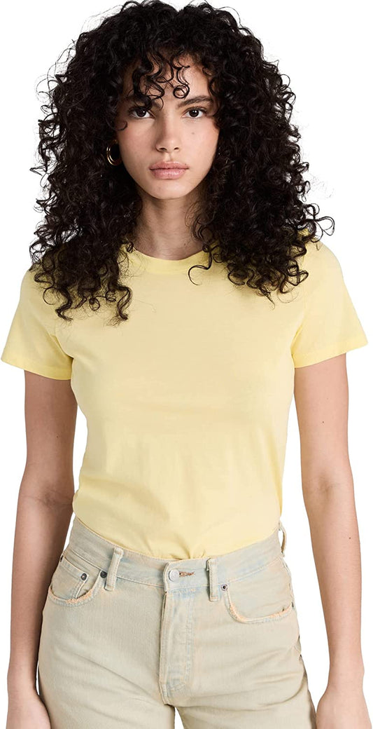 Vince Essentials Women's Light Yellow Melon Cotton Short Sleeve Crew Neck T-Shirt