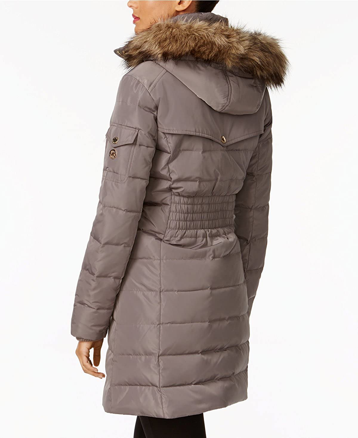 Michael Michael Kors Women Flannel Down 3/4 Puffer Coat with Faux fur and Hood