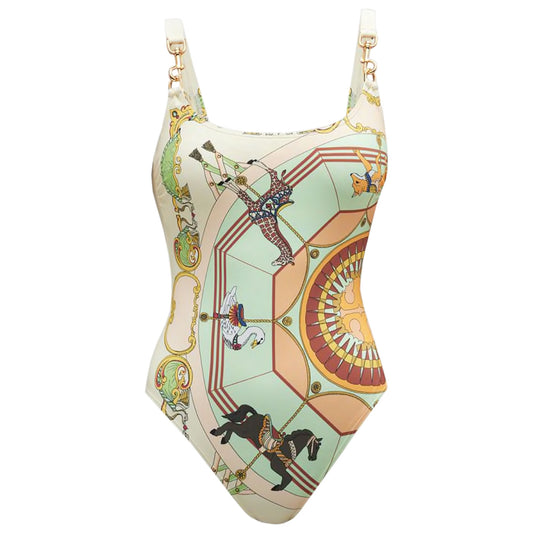Tory Burch Carousel Clip Tank Swimsuit French Cream
