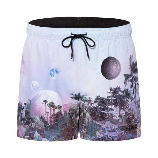 Hugo Boss Men's Sunchi Purple Palm Tree Patterned Swim Trunks Shorts
