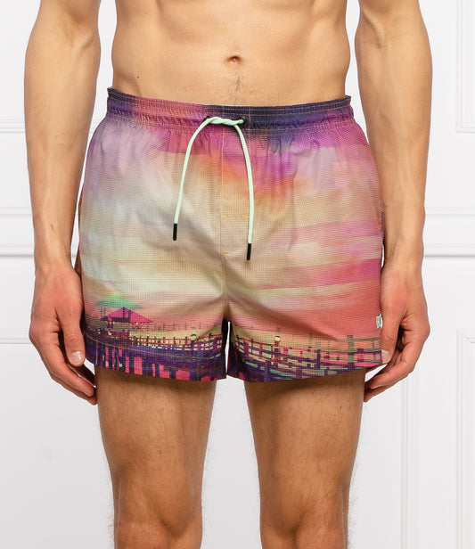 Hugo Boss Men's Soulfish Seaside Print Swim Trunks Shorts