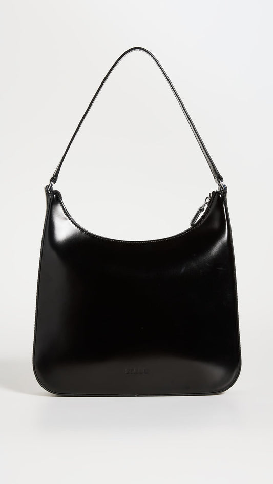 Staud Women Alec Embossed Logo Shoulder Leather Bag Black OS