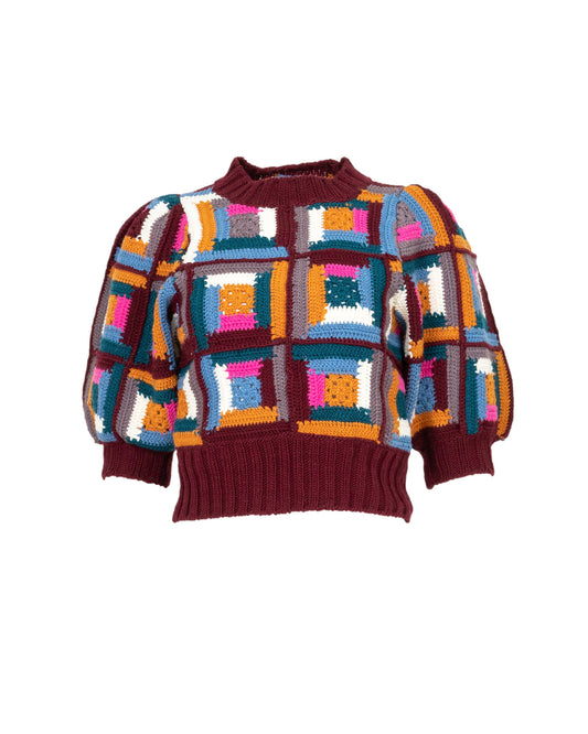 Sea Ny Camryn Crochet Puff Sleeve Sweater