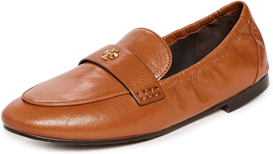 Tory Burch Women Bourbon Brown Leather Flats Loafers Shoes