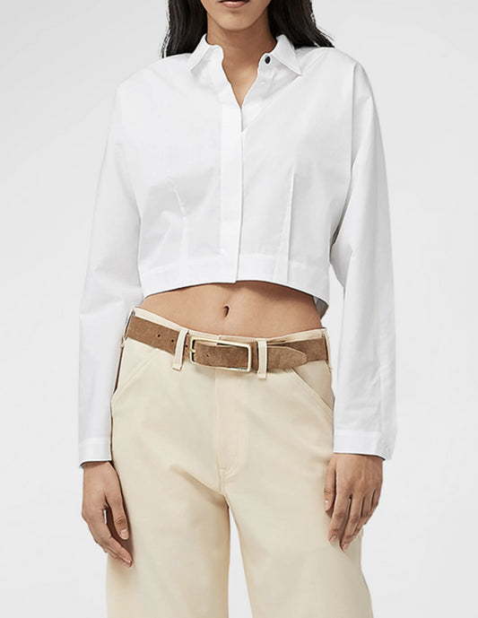Rag & Bone Women Morgan Button Down Shirt Cropped Top White