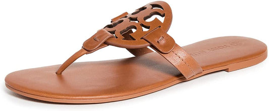 Tory Burch Miller Women Soft Footbed Bourbon Miele Tan Brown Thong Slide Sandals