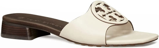 Tory Burch Bombe Women Medallion Logo Slide Leather Sandals Shoes Ivory