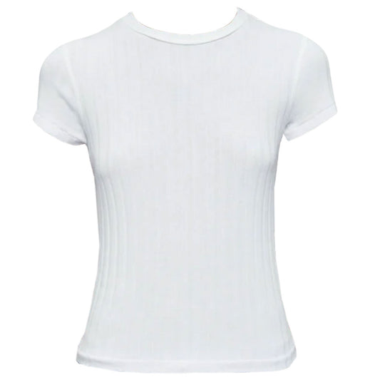 Re/Done Women Slim Fit Hemp Rib Baby Tee Optic White Cotton Cropped T-Shirt