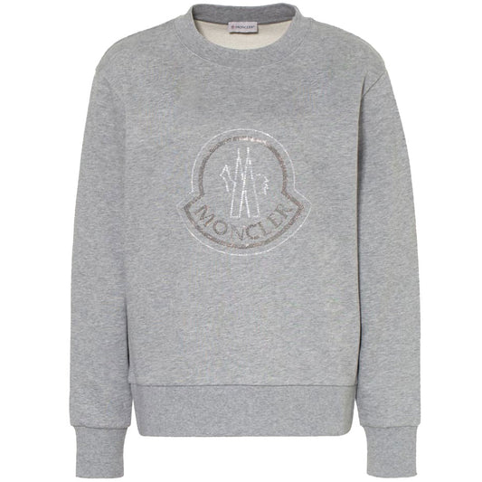 Moncler Women's Maglia Rhinestone Logo Sweatshirt Grey