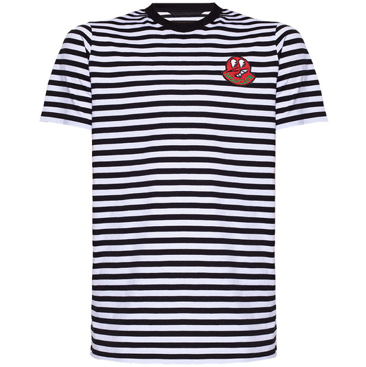 Moncler Men Rigato Striped Logo Patch Cotton T- Shirt Black/White