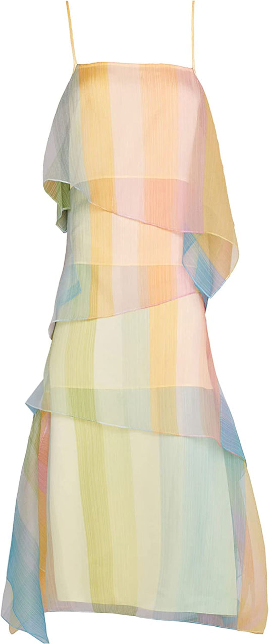 Staud Women Kyla Tiered Square Neck Gown Cocktail Dress Coastal Ombre