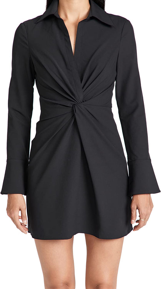 Cinq A Sept Women's Black Ruched Front Polo Collar Mckenna Mini Dress