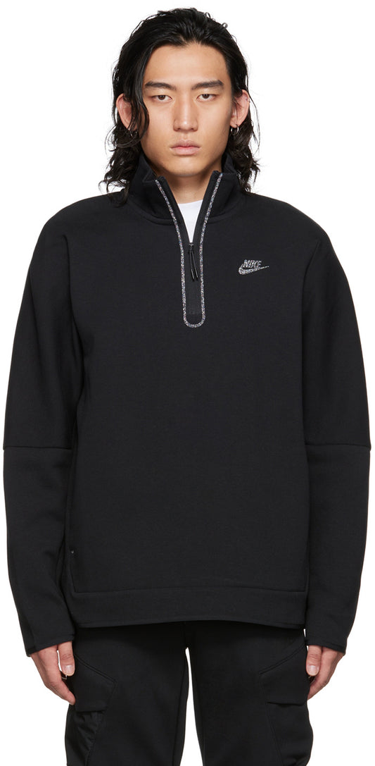 Nike Men Solid Black Sportswear Half-Zip Stand Collar Sweatshirt Activewear