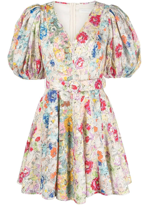 Zimmermann Clover Panelled Mini Dress Spliced Multi Floral